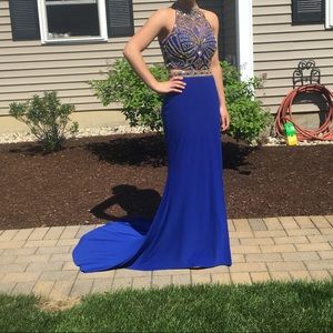 Royal blue with gold beading two piece dress!